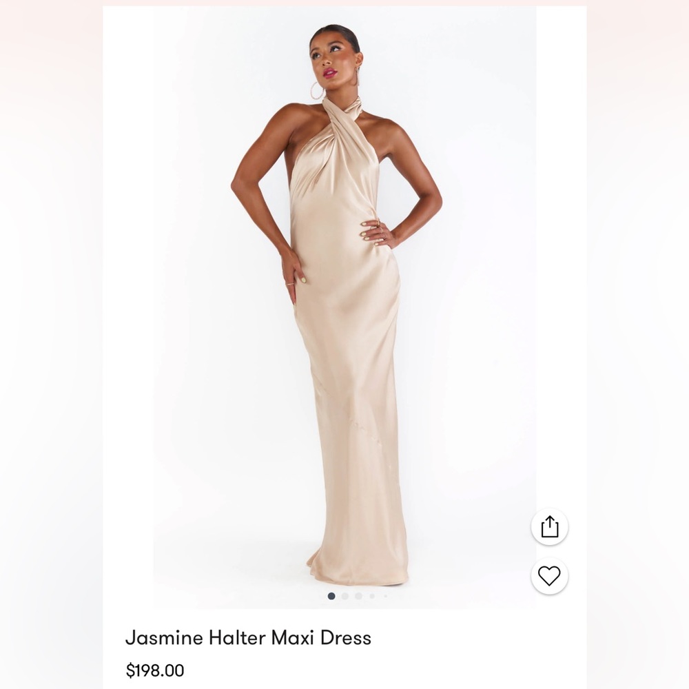 Jasmine halter maxi dress in champagne luxe satin xs